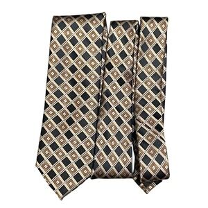 Sean John Mens Tie 100% Silk Black Brown Diamond Pattern Necktie